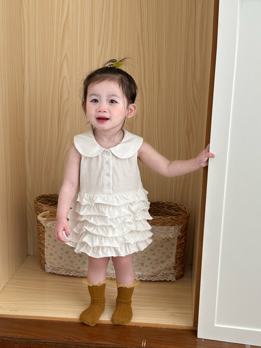 FADOBABY Girls Summer Dress New Baby Princess Doll Collar Cake Dress Children's Sleeveless Dress 1